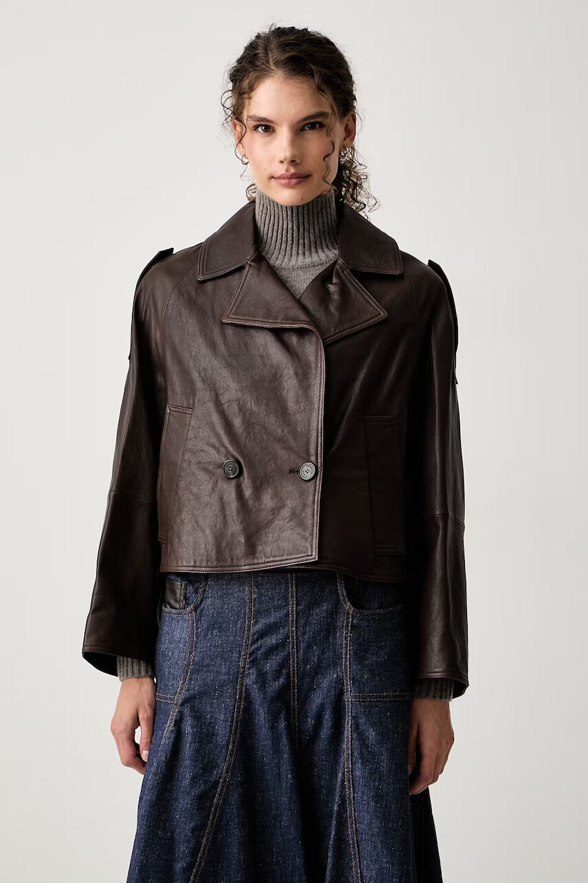 Weekend Max Mara trenci scurt pentru femei din piele WKDFELINO