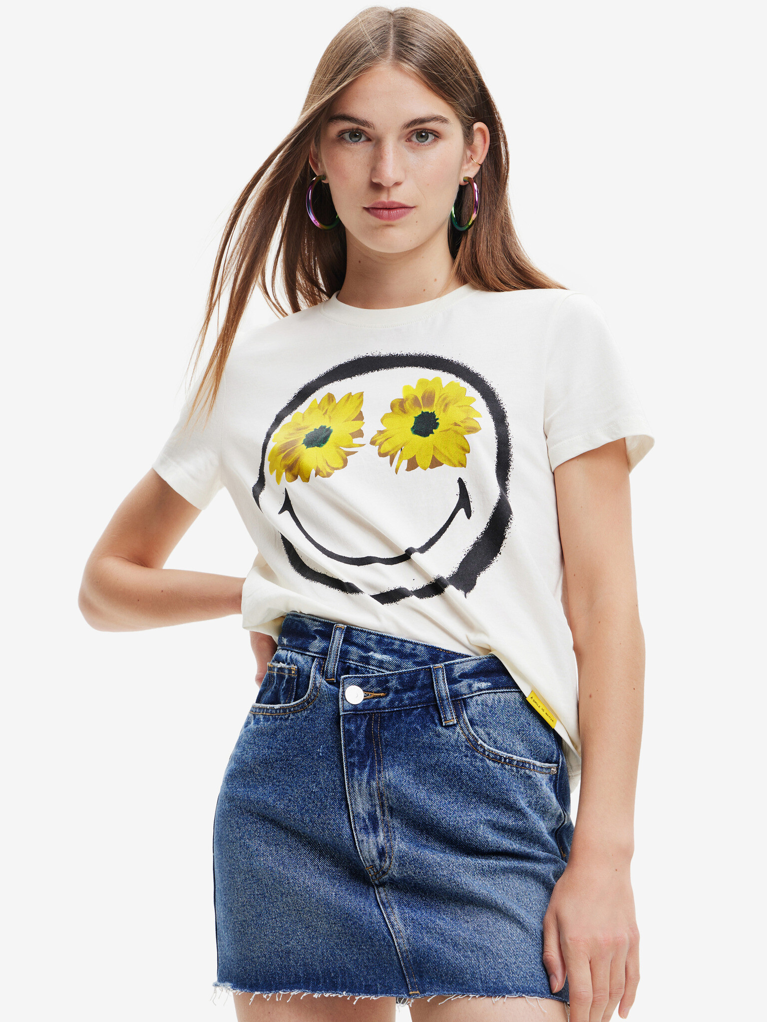 Desigual Margarita Smiley Tricou Alb - Pled.ro