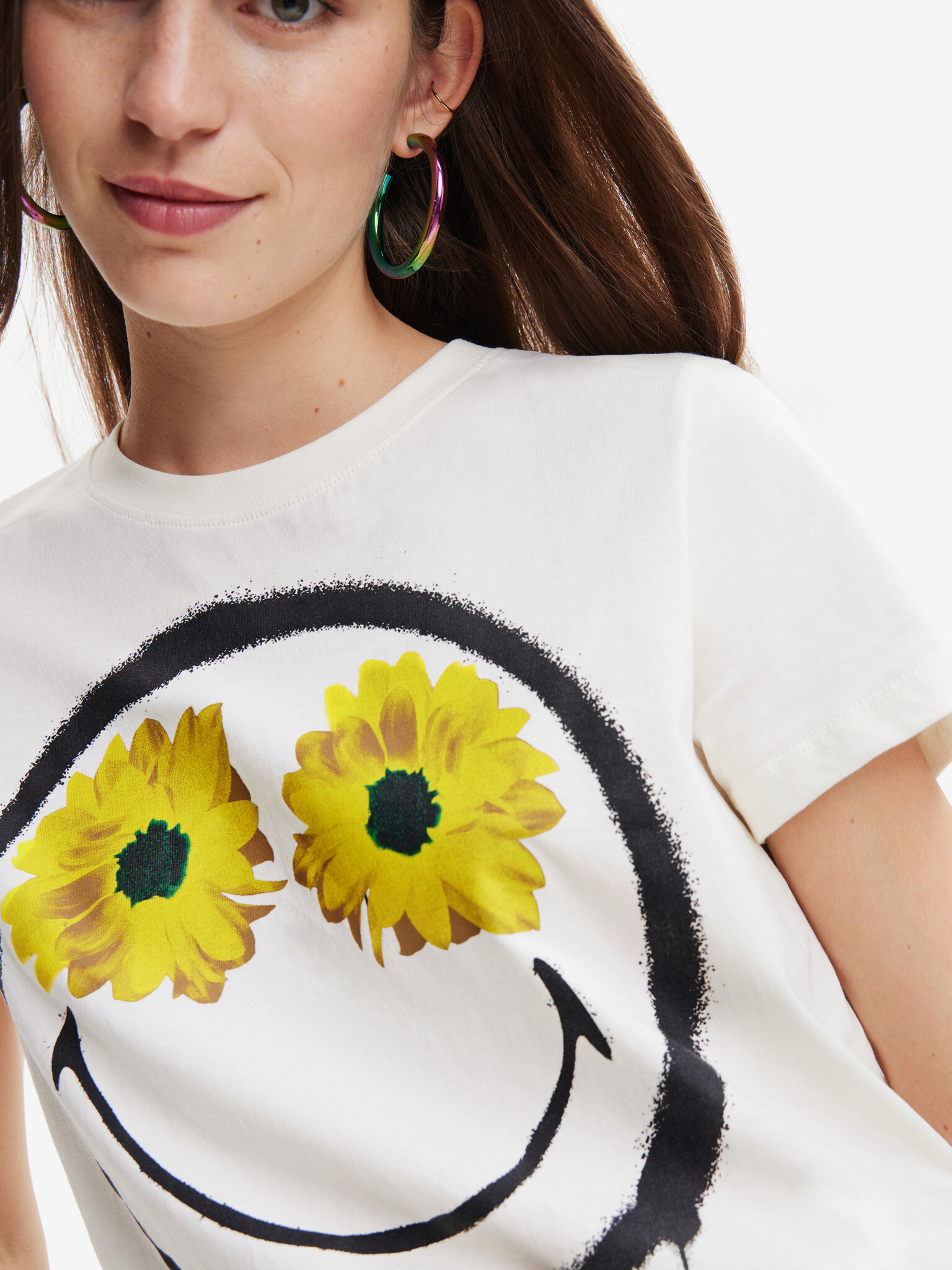 Desigual Margarita Smiley Tricou Alb - Pled.ro