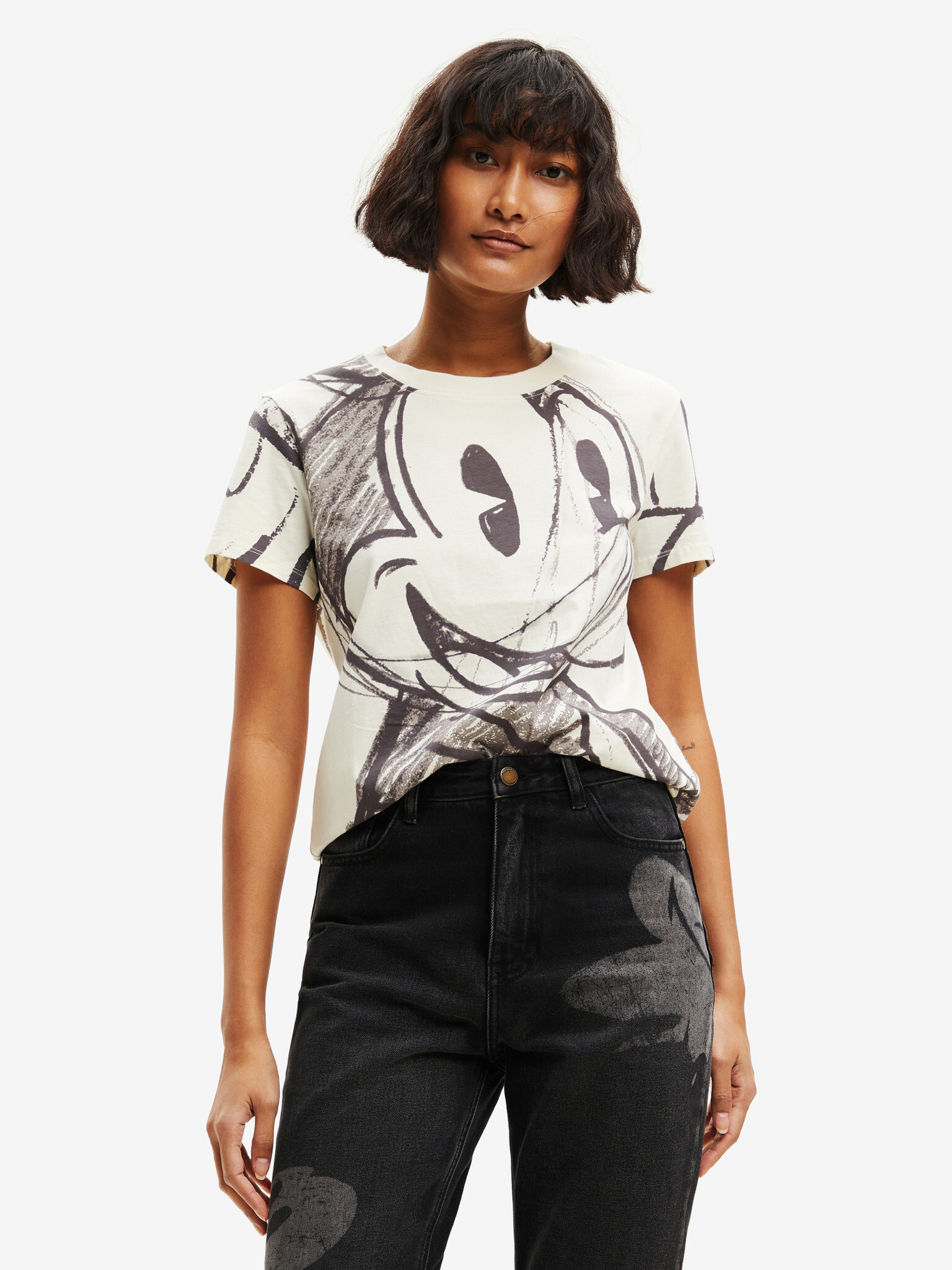 Desigual Mickey Trazos Tricou Alb - Pled.ro