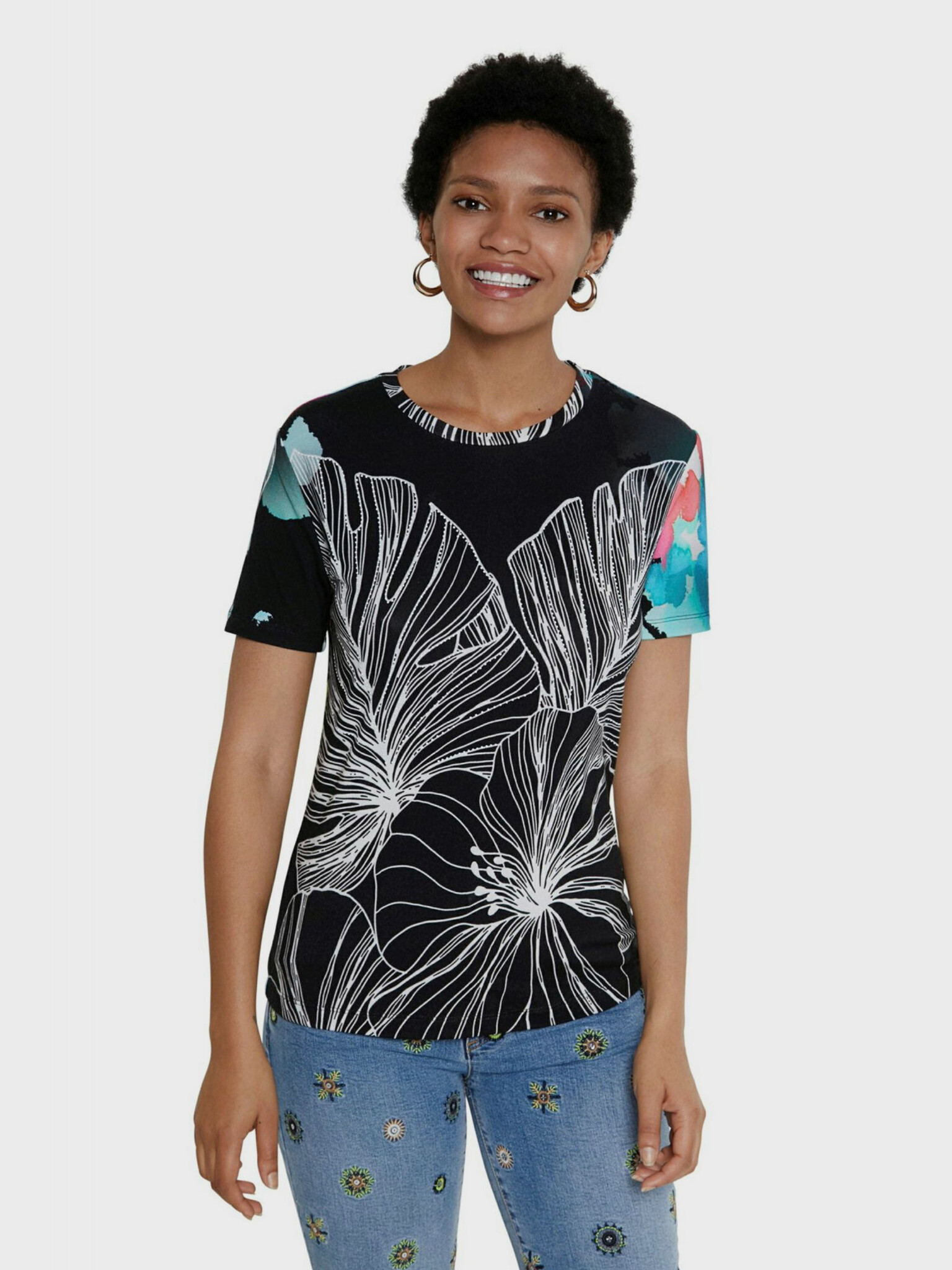 Desigual TS Leaves Tricou Negru - Pled.ro