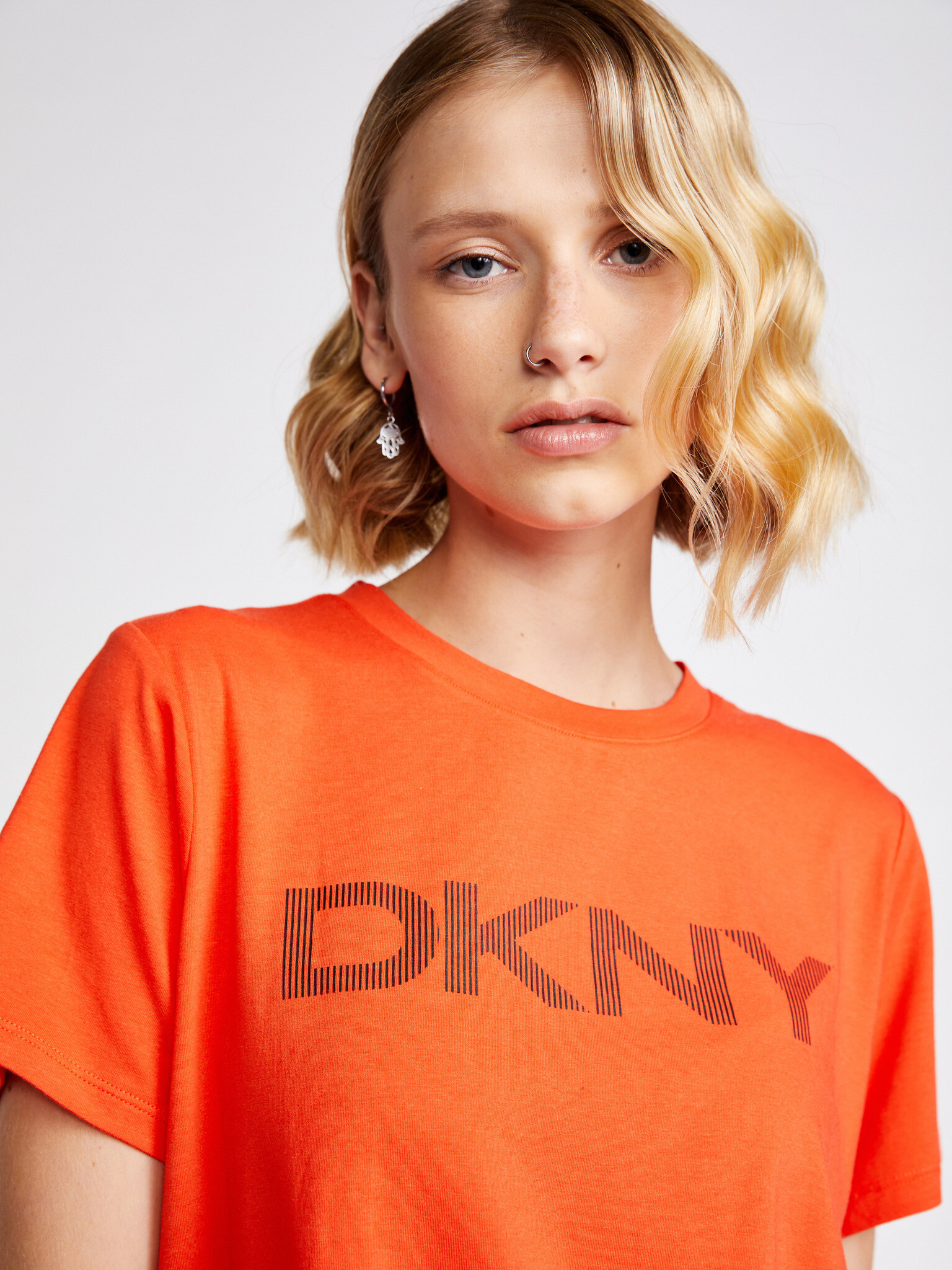 DKNY Striped Logo Tricou Portocaliu - Pled.ro