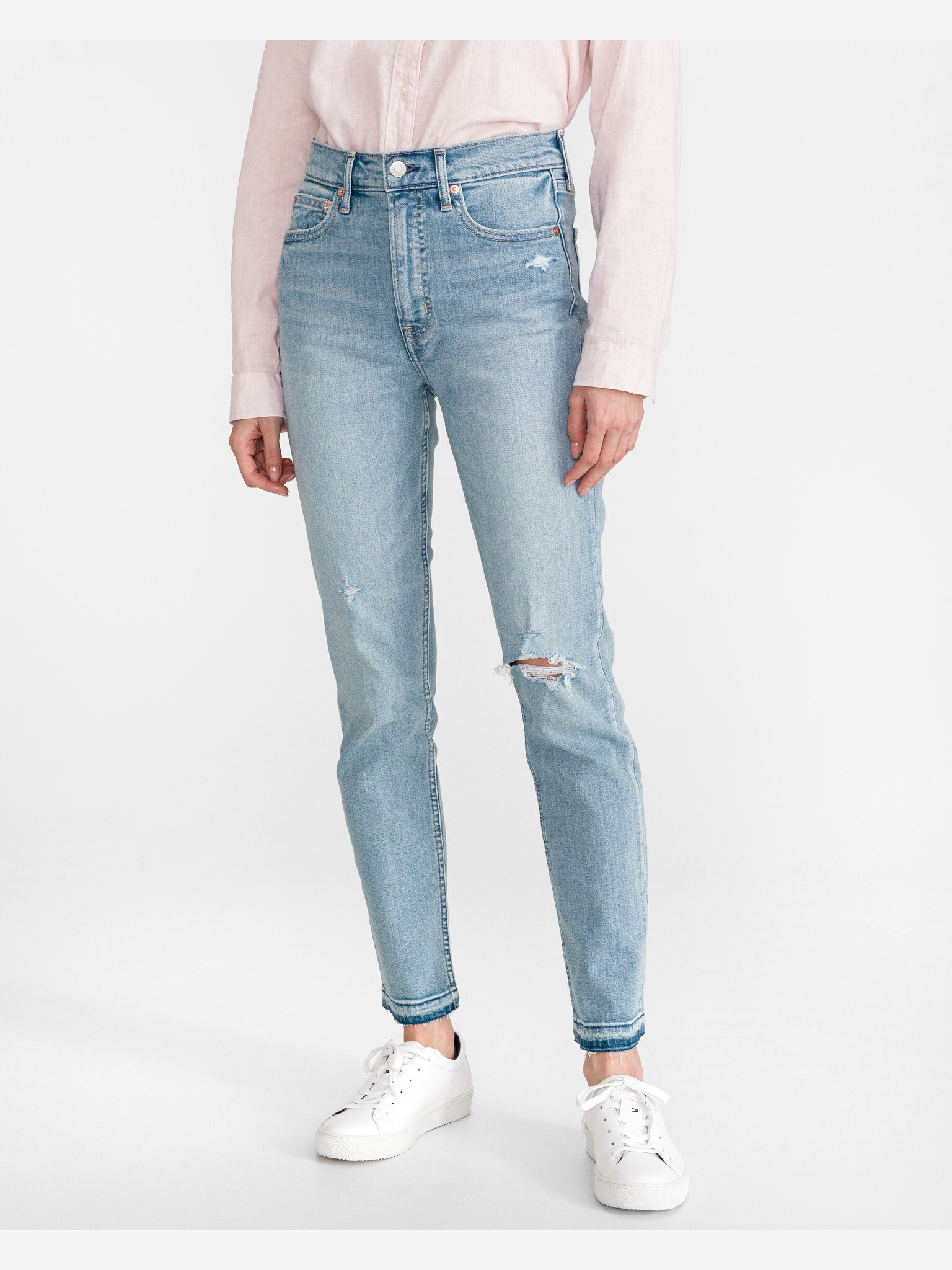 GAP Distressed Cigarette Jeans Albastru - Pled.ro