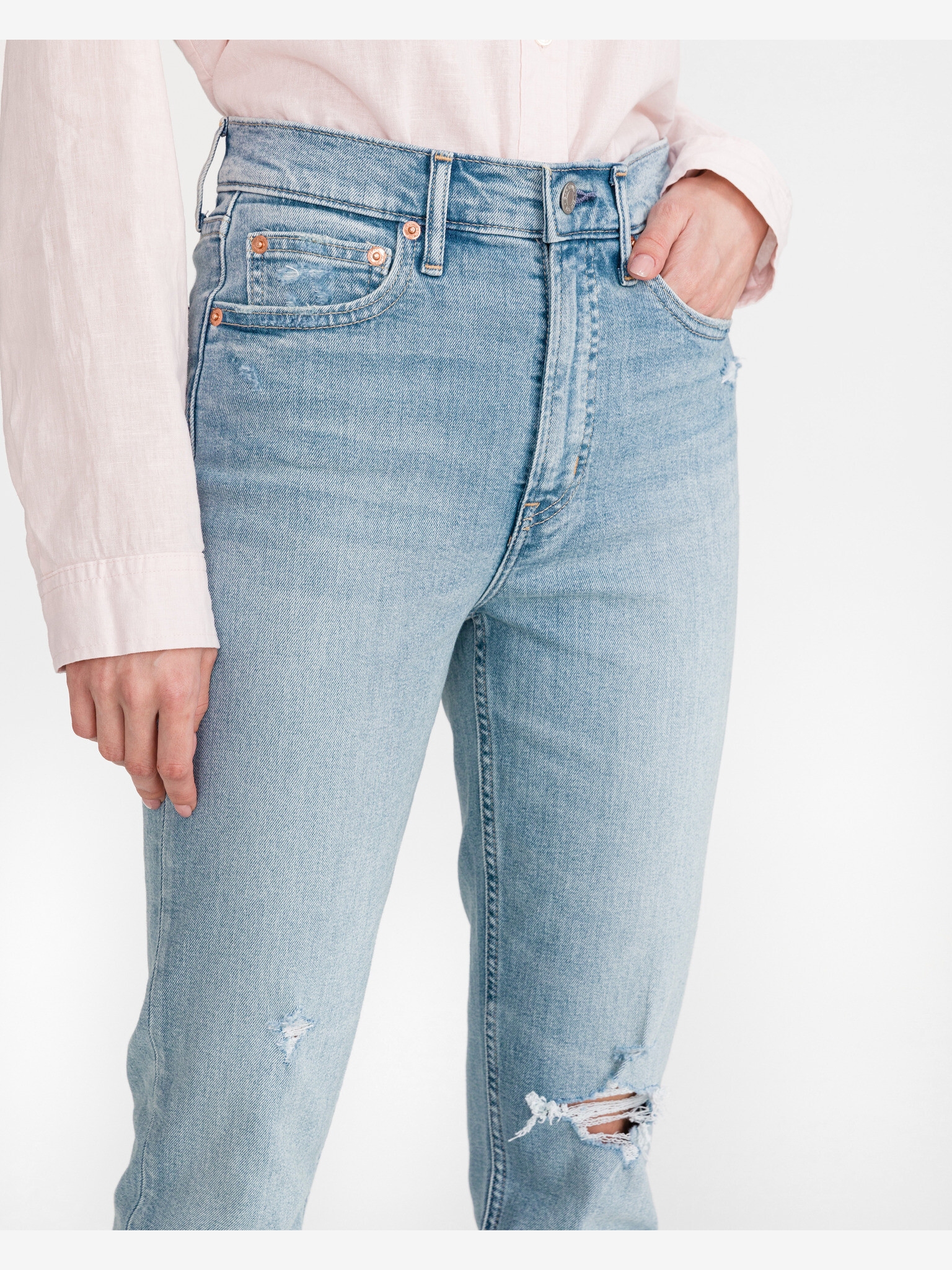 GAP Distressed Cigarette Jeans Albastru - Pled.ro