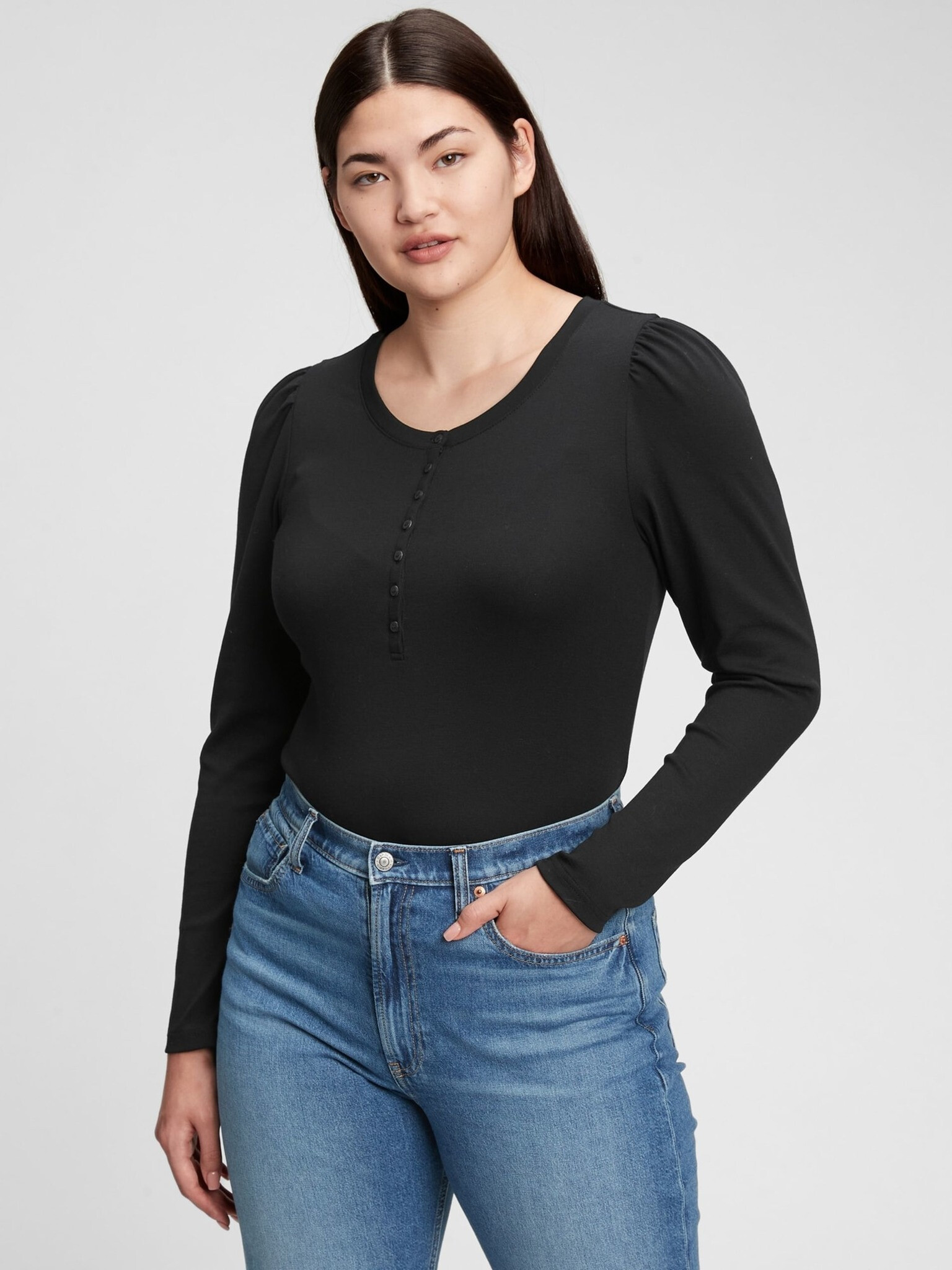 GAP Modern Henley Long Tricou Negru - Pled.ro