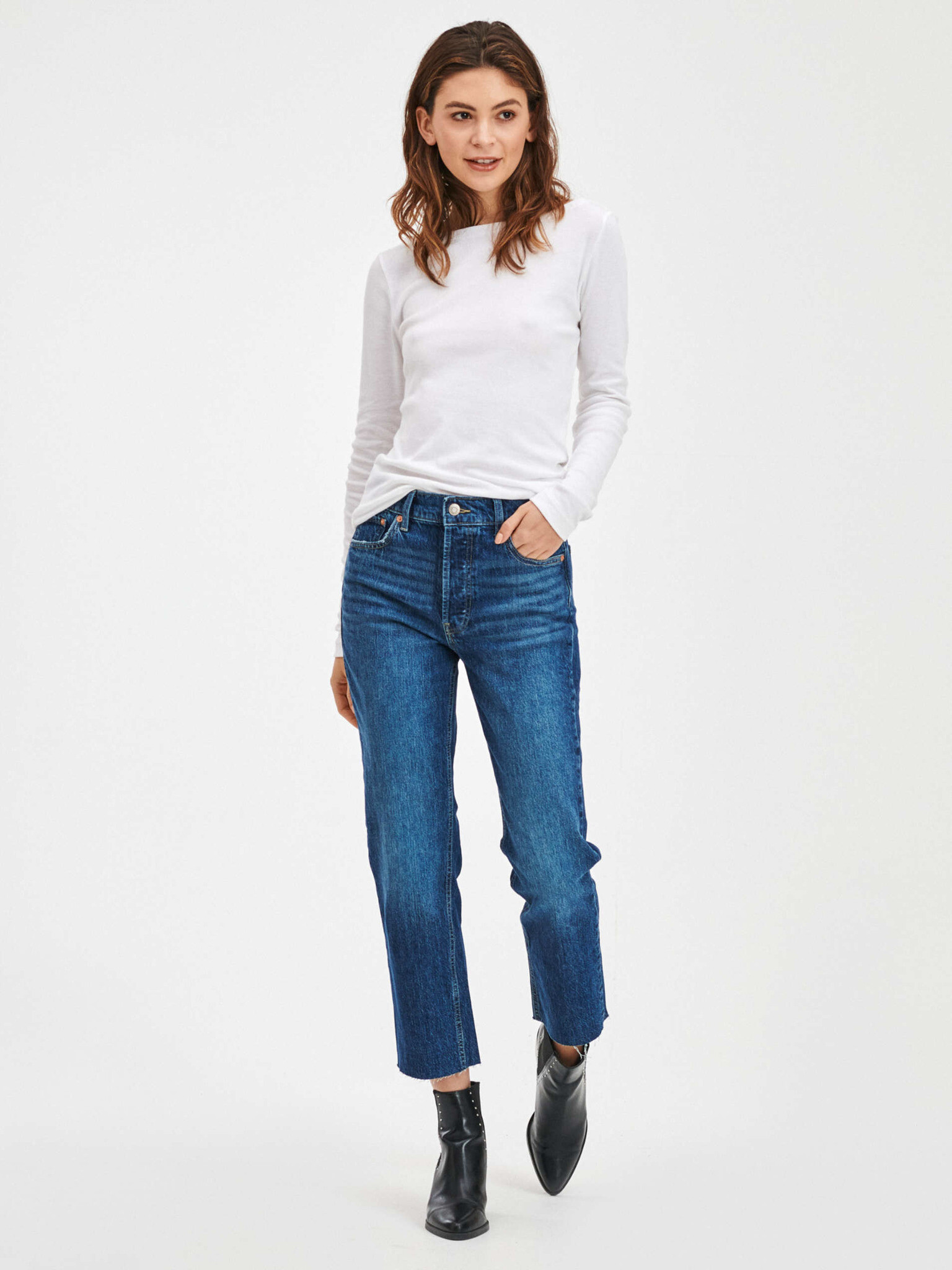 GAP Straight High Rise Jeans Albastru - Pled.ro