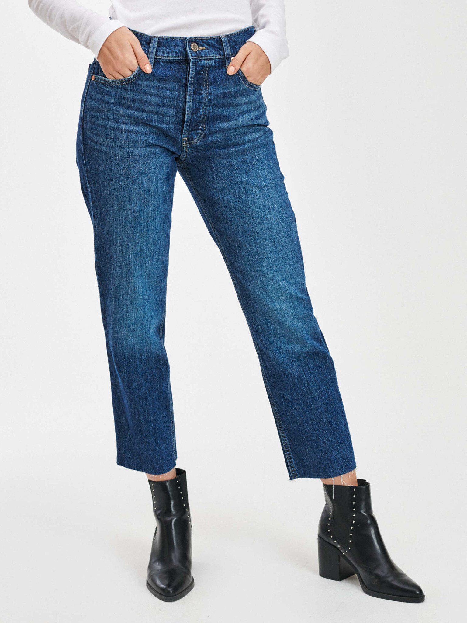 GAP Straight High Rise Jeans Albastru - Pled.ro