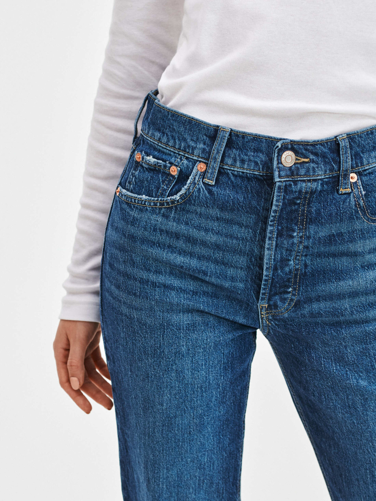 GAP Straight High Rise Jeans Albastru - Pled.ro