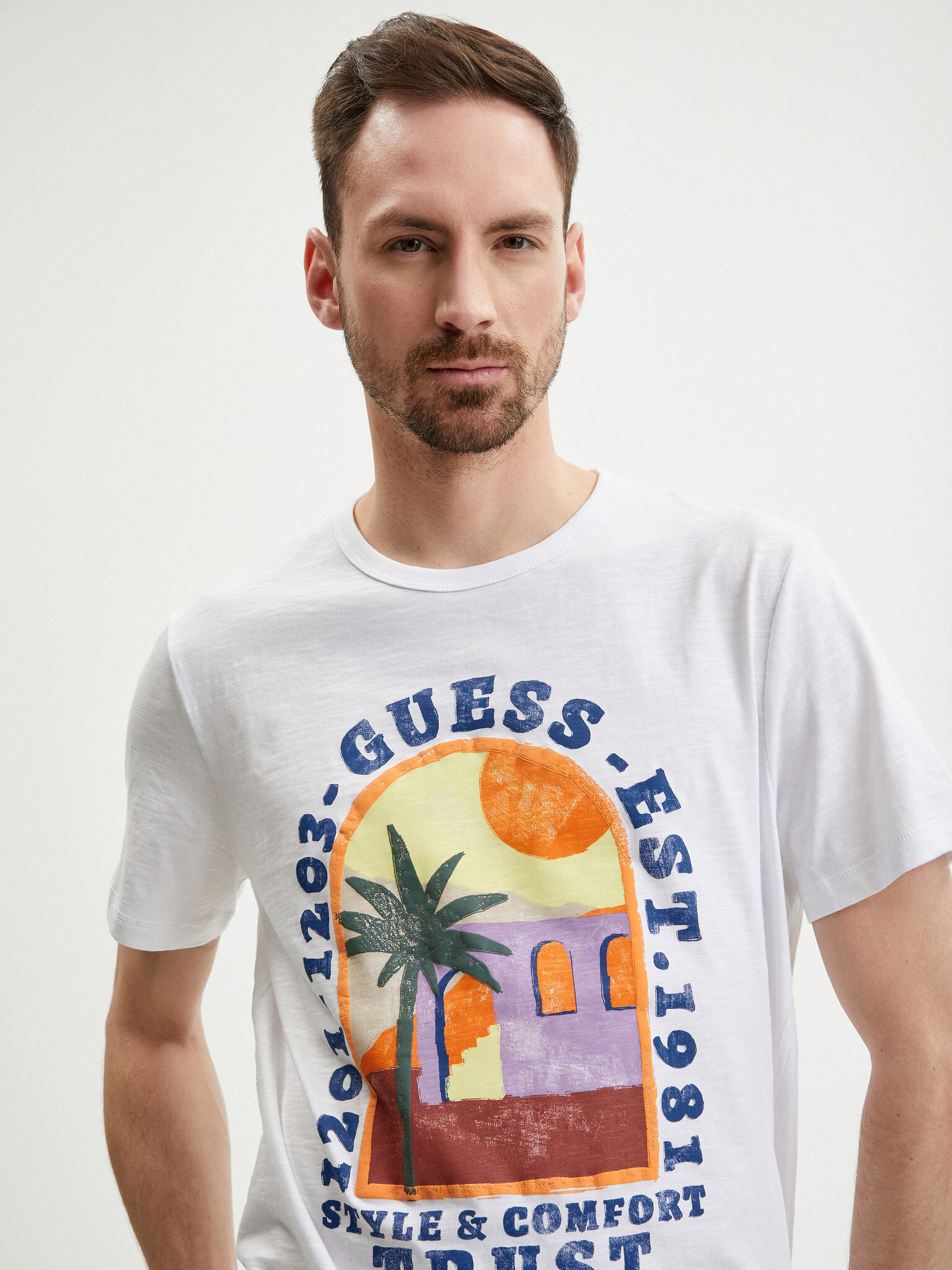 Guess Palm Window Tricou Alb - Pled.ro