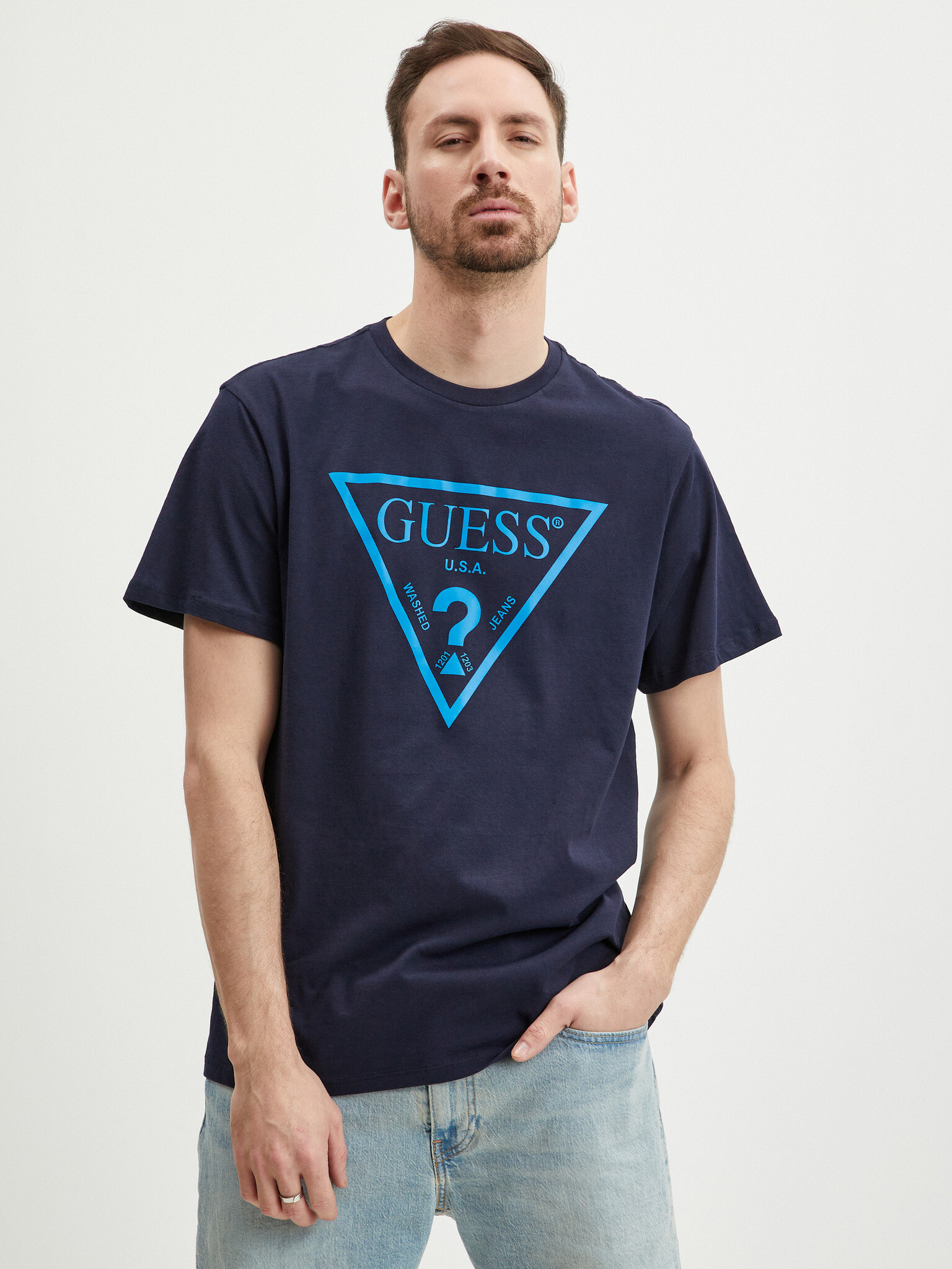 Guess Reflective Tricou Albastru - Pled.ro