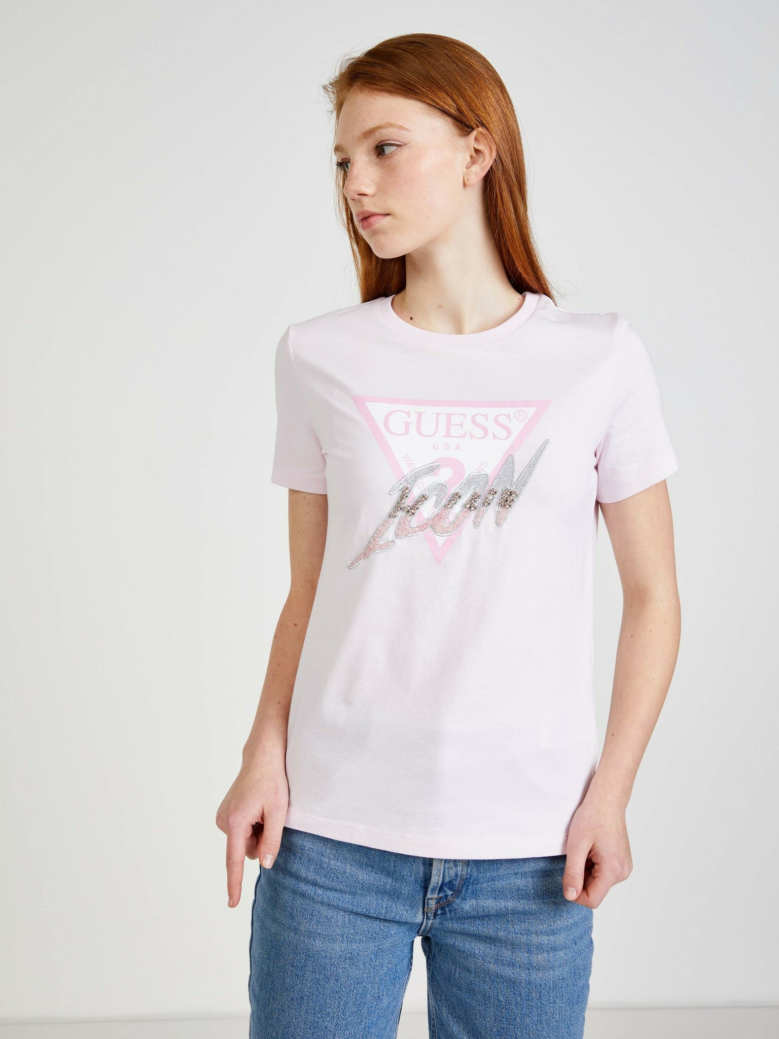 Guess Tricou Roz - Pled.ro