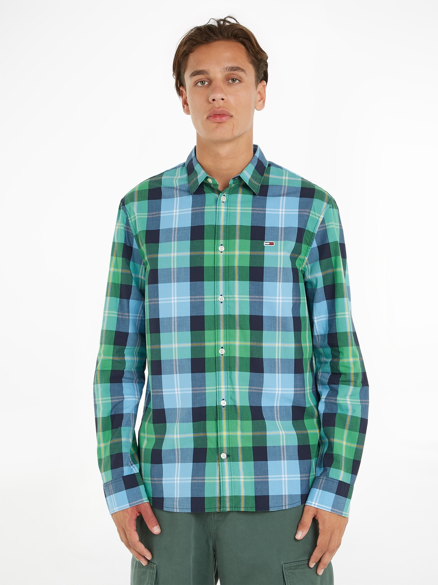 Tommy Jeans Essential Cămașă Verde - Pled.ro