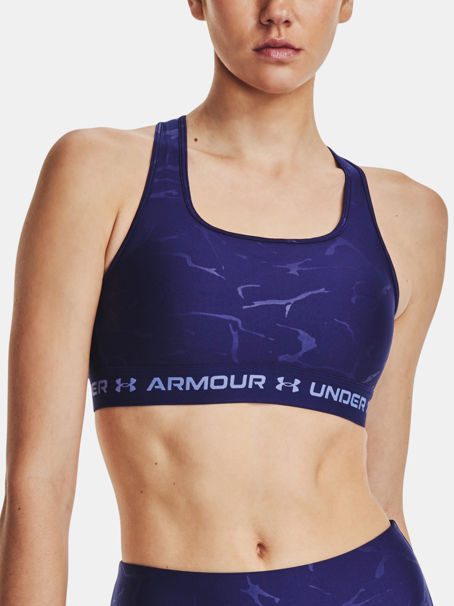 Under Armour UA Crossback Mid Emboss Sport Sutien Albastru - Pled.ro