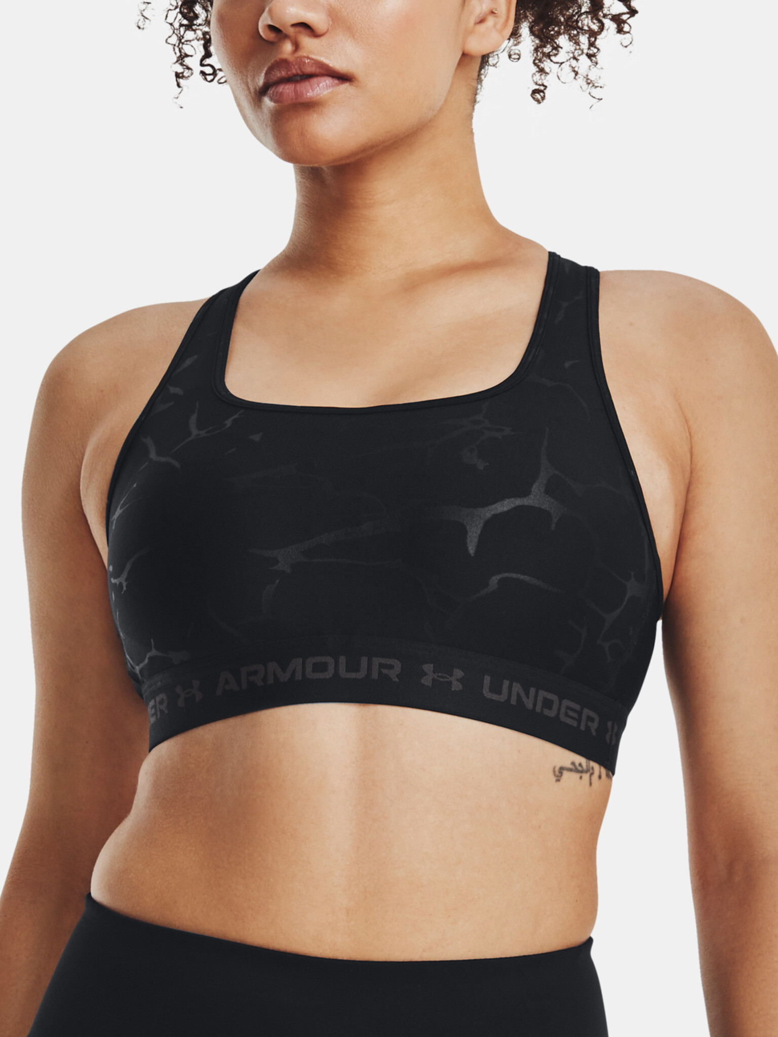 Under Armour UA Crossback Mid Emboss Sport Sutien Negru - Pled.ro