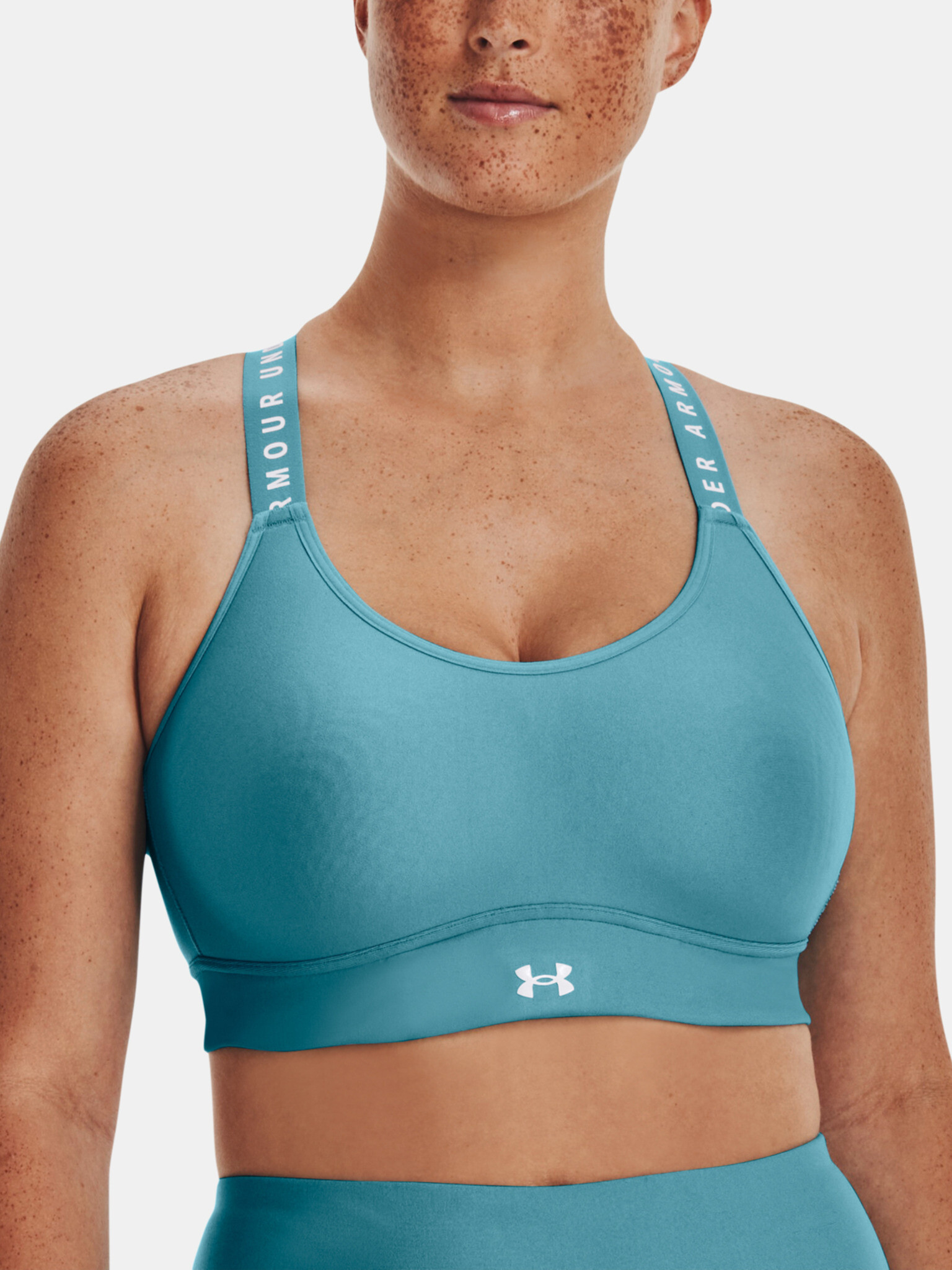 Under Armour UA Infinity Mid Covered Sport Sutien Albastru - Pled.ro