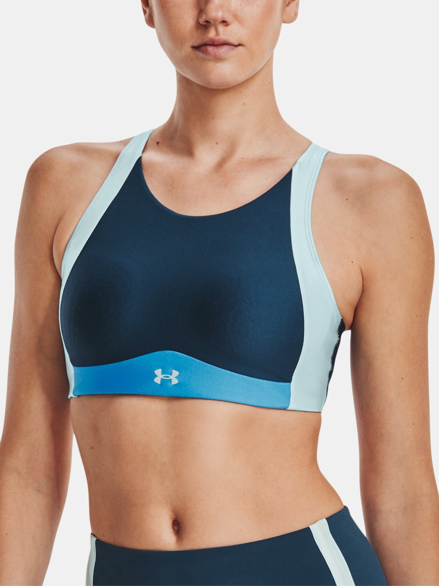 Under Armour UA Infinity Mid High Neck Shine Sport Sutien Albastru - Pled.ro