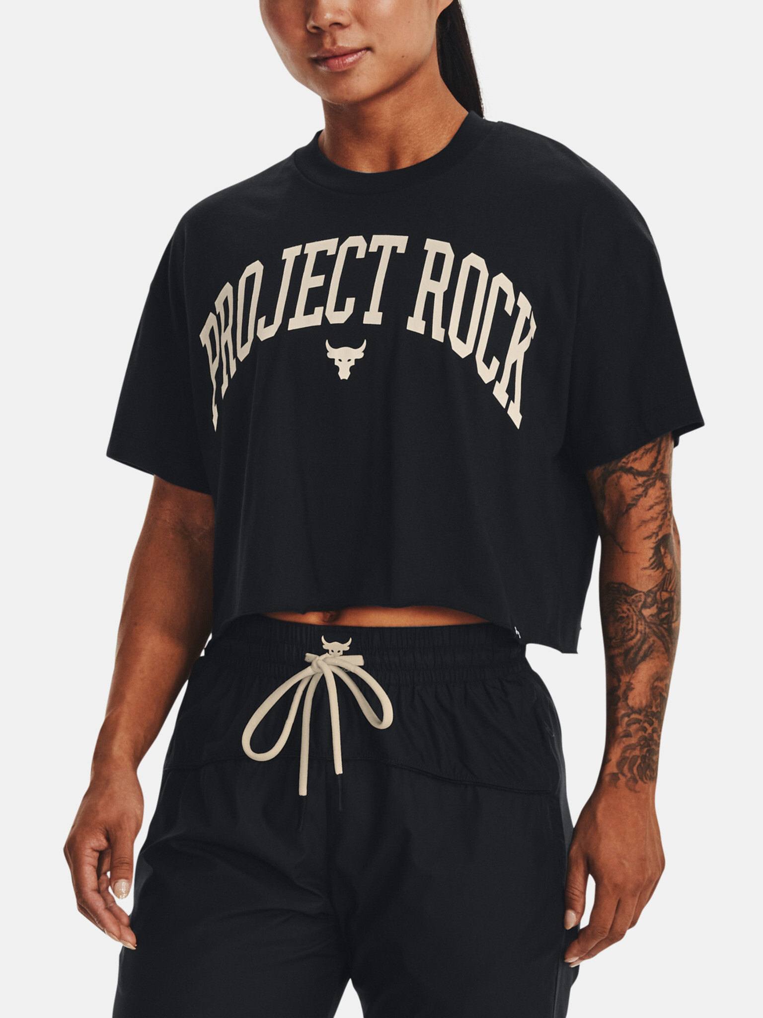 Under Armour UA Project Rock SS Crop Tricou Negru - Pled.ro