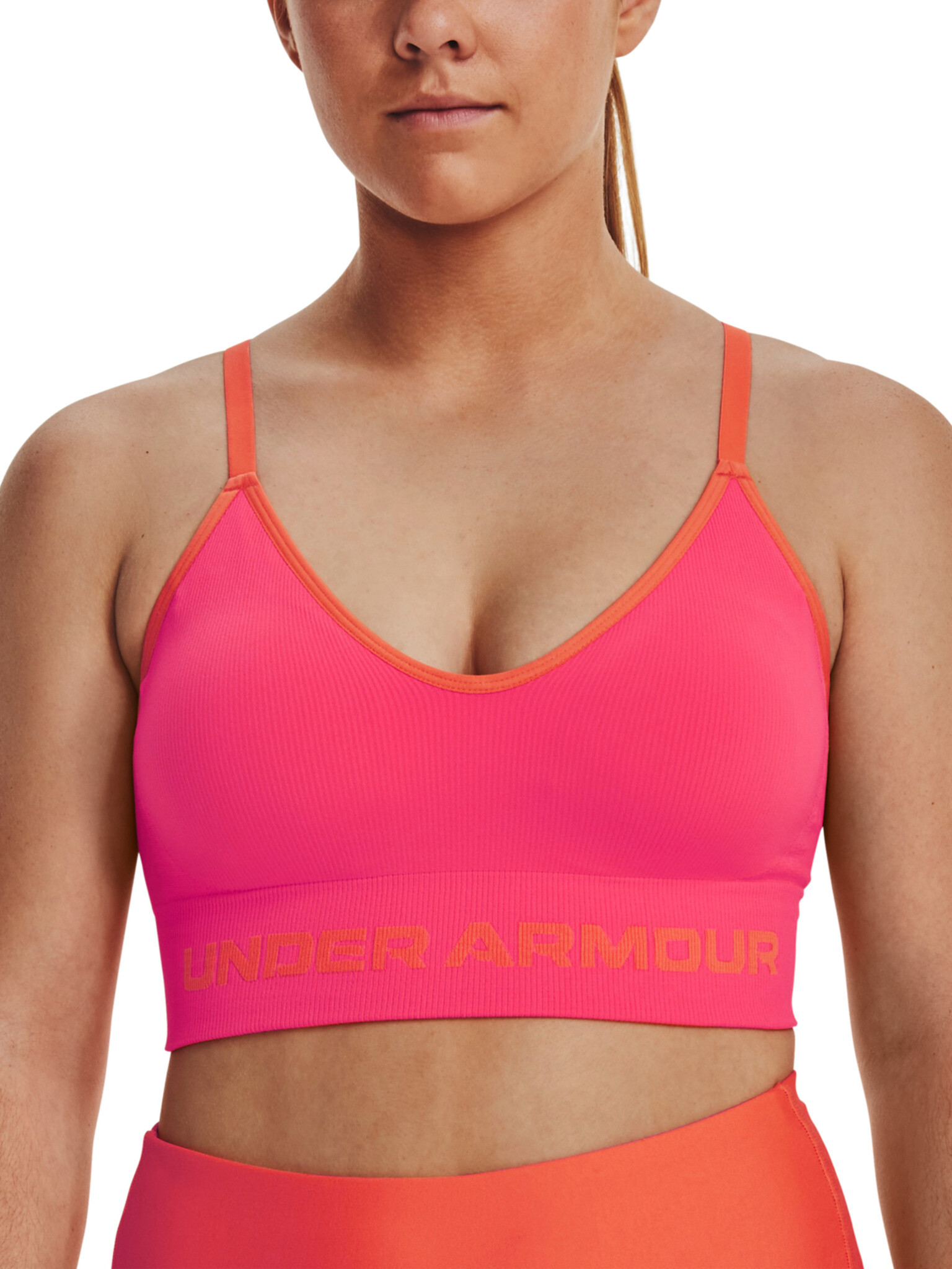 Under Armour UA Seamless Low Long Rib Sport Sutien Roz - Pled.ro