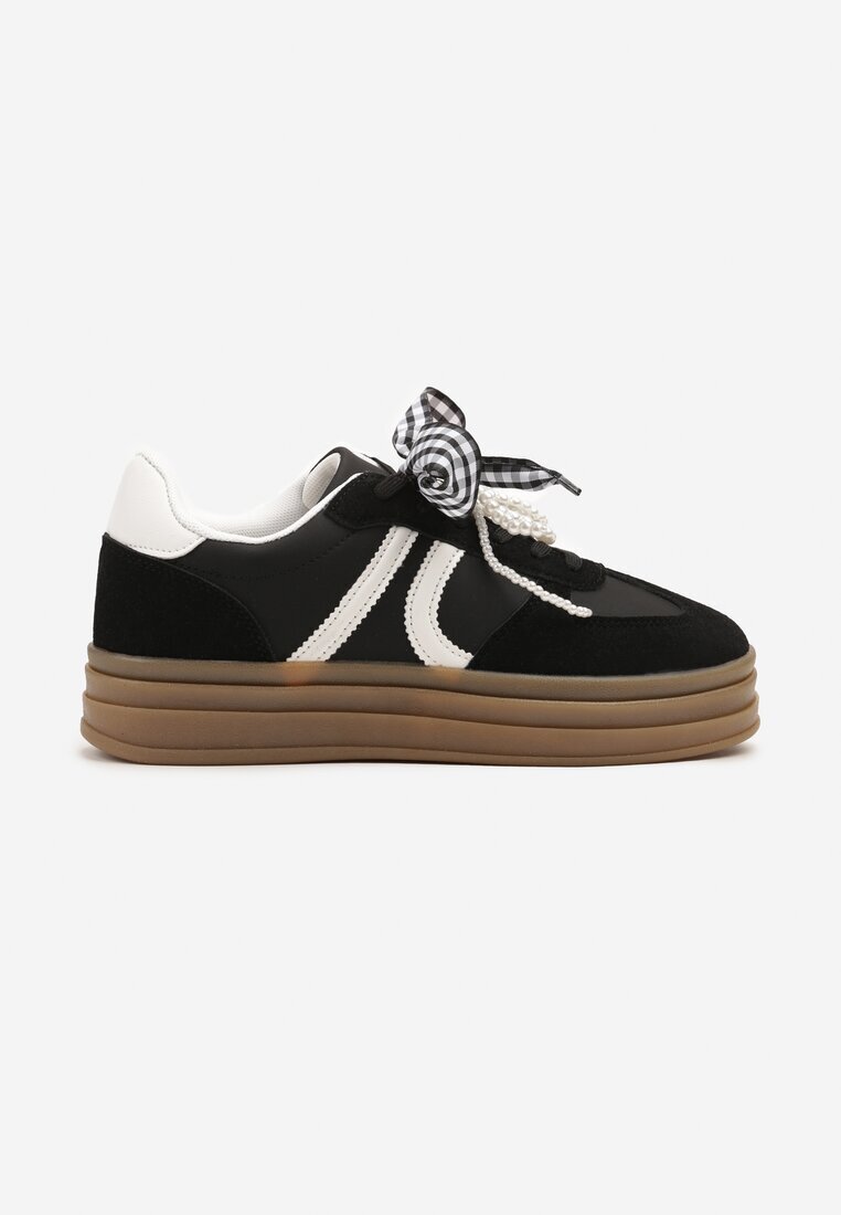 888 Sneakers Negri Iconici cu șireturi decorative și perle Amiselle