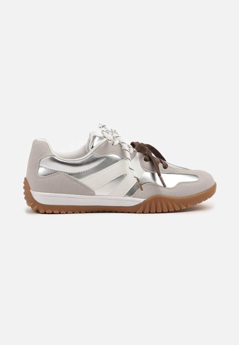 888 Sneakers și Teniși Clasici Argintii cu Șireturi Suplimentare Nilarisea