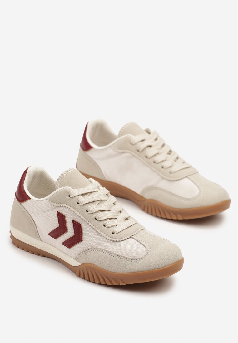 888 Sneakerși Bej și Roșii în Stilul Adidașilor Clasici cu Cusături Decorative Mepnia