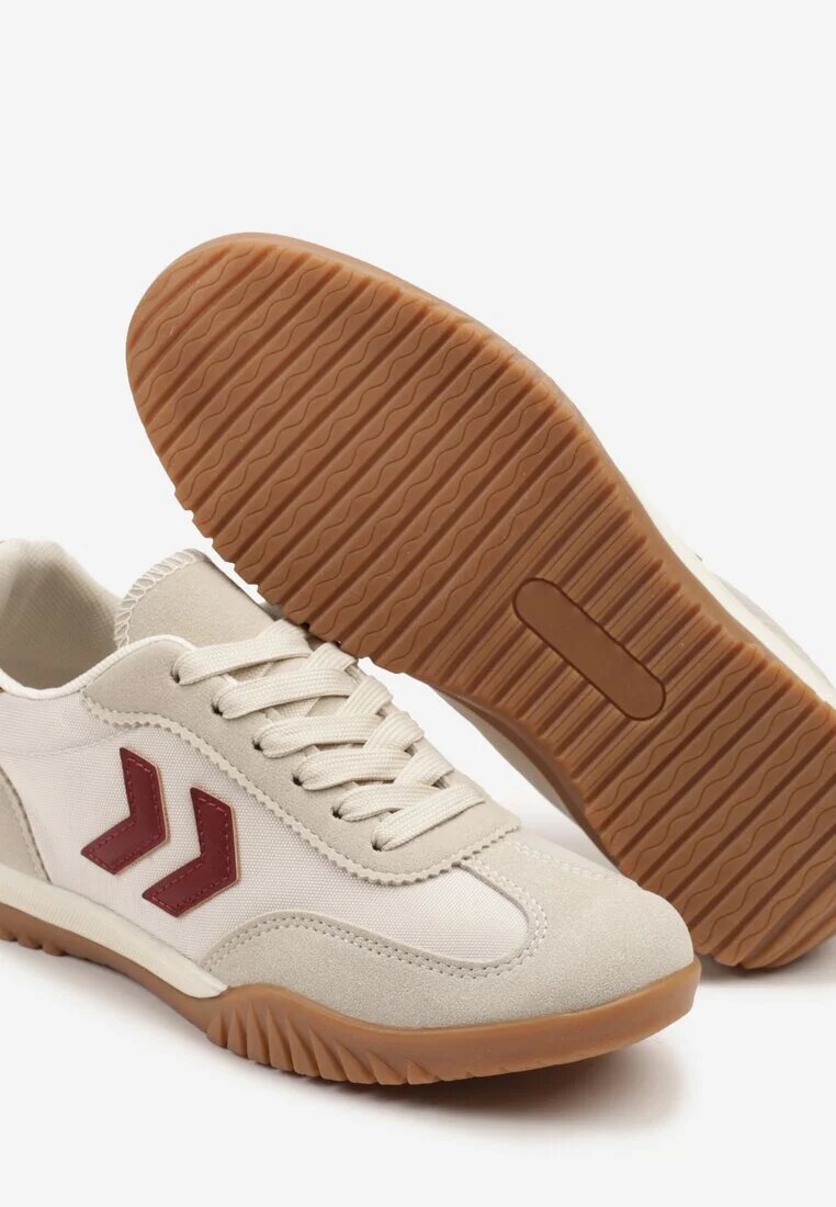888 Sneakerși Bej și Roșii în Stilul Adidașilor Clasici cu Cusături Decorative Mepnia