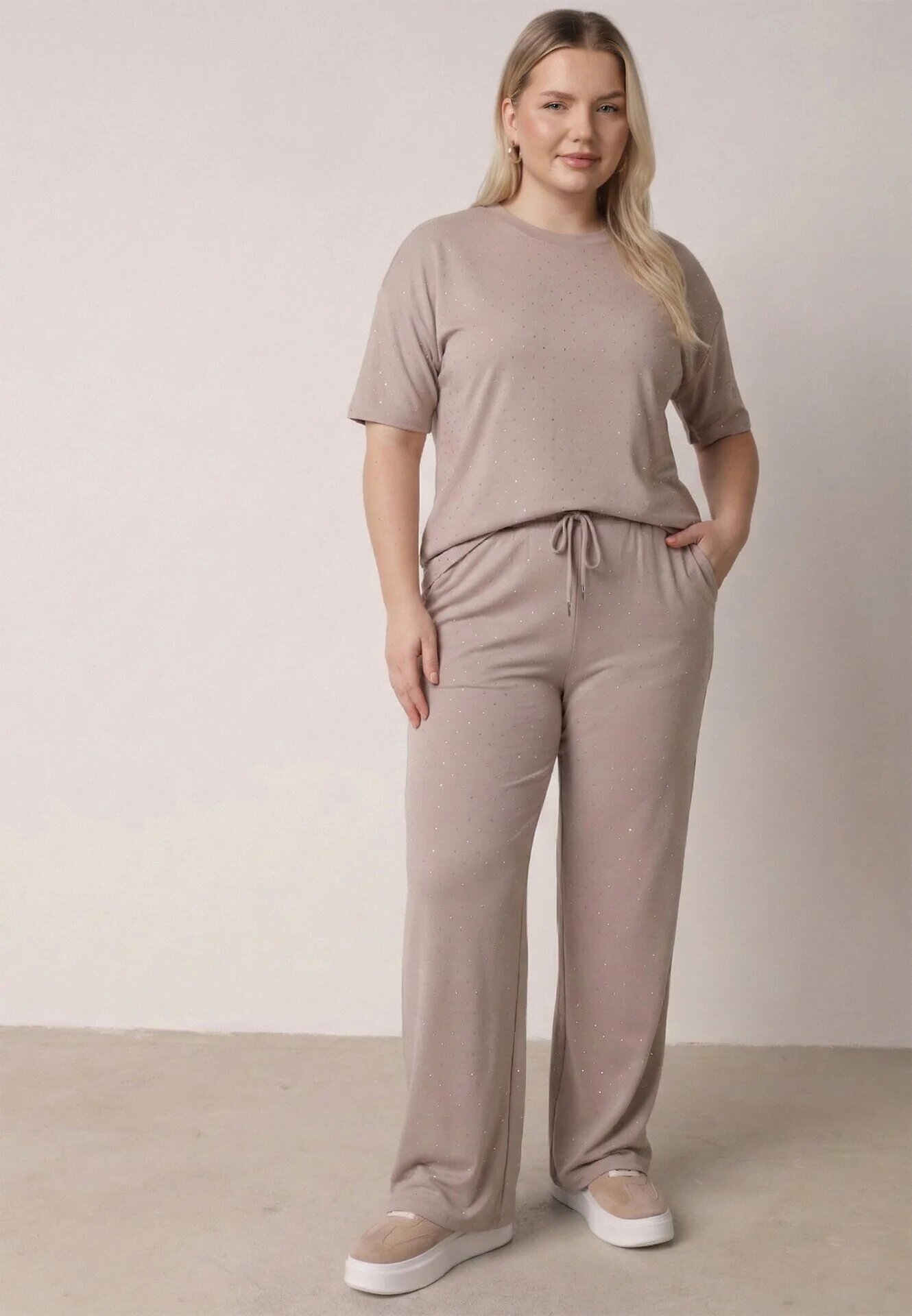 ab. ambitonfly Compleu Bej Din Bumbac Oversize Tricou și Pantaloni Azilane