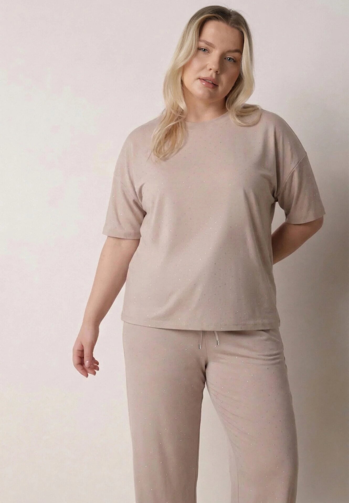 ab. ambitonfly Compleu Bej Din Bumbac Oversize Tricou și Pantaloni Azilane