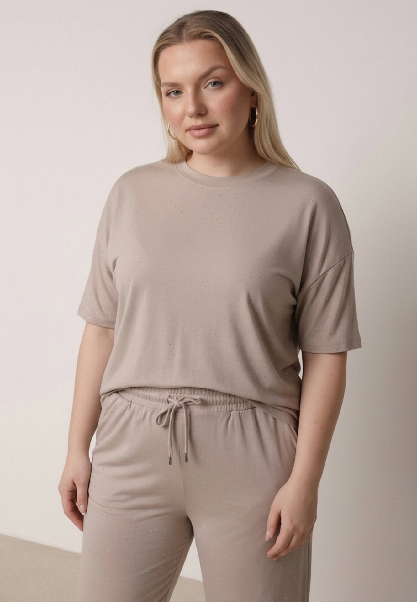 ab. ambitonfly Compleu Bej Din Bumbac Oversize Tricou și Pantaloni Azilane