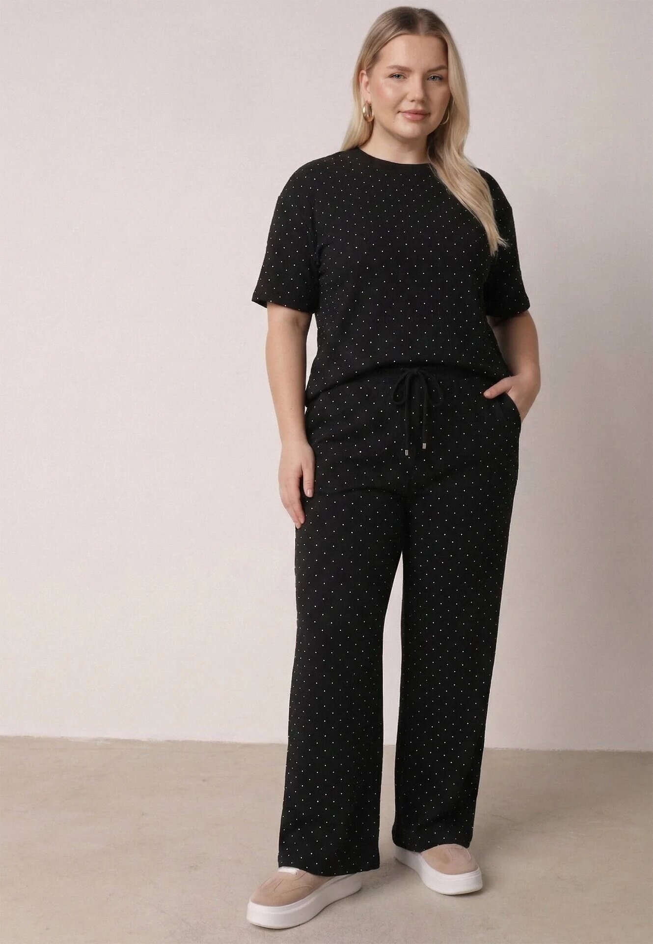 ab. ambitonfly Compleu Negru de Bumbac Croială Oversize Tricou și Pantaloni Azilane