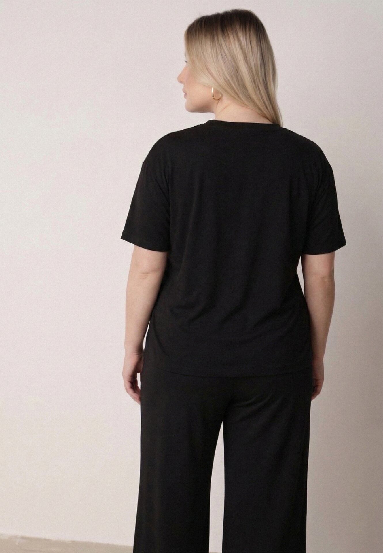 ab. ambitonfly Compleu Negru de Bumbac Croială Oversize Tricou și Pantaloni Azilane