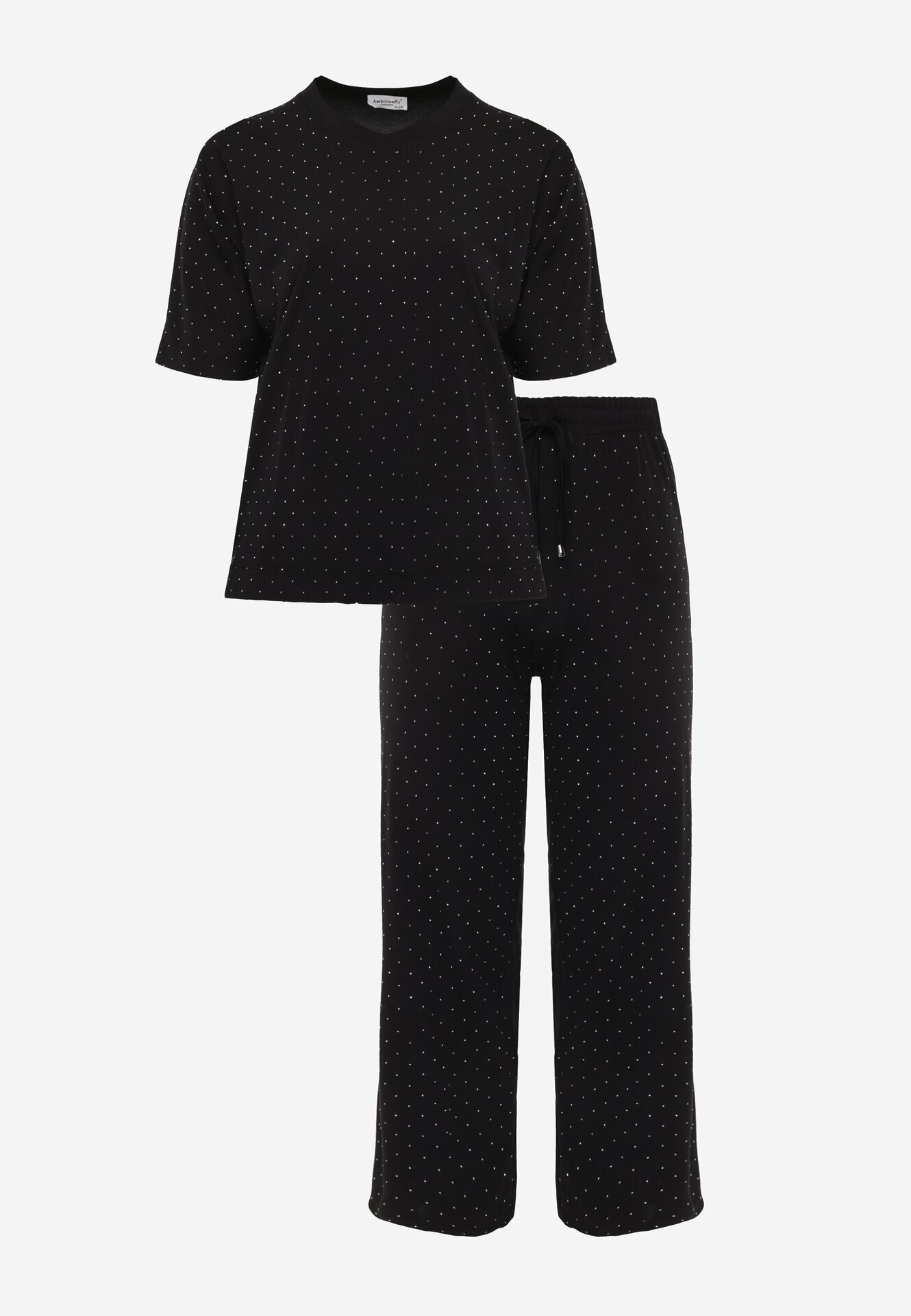 ab. ambitonfly Compleu Negru de Bumbac Croială Oversize Tricou și Pantaloni Azilane