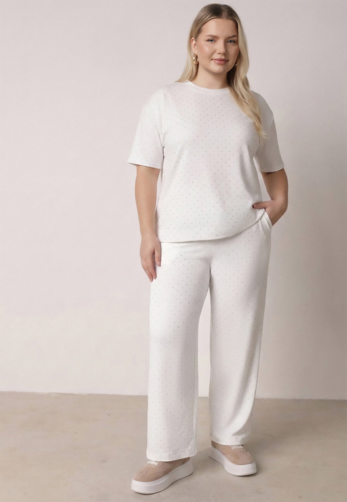 ab. ambitonfly Set Alb din bumbac Stil Oversize Tricou și Pantaloni Azilane