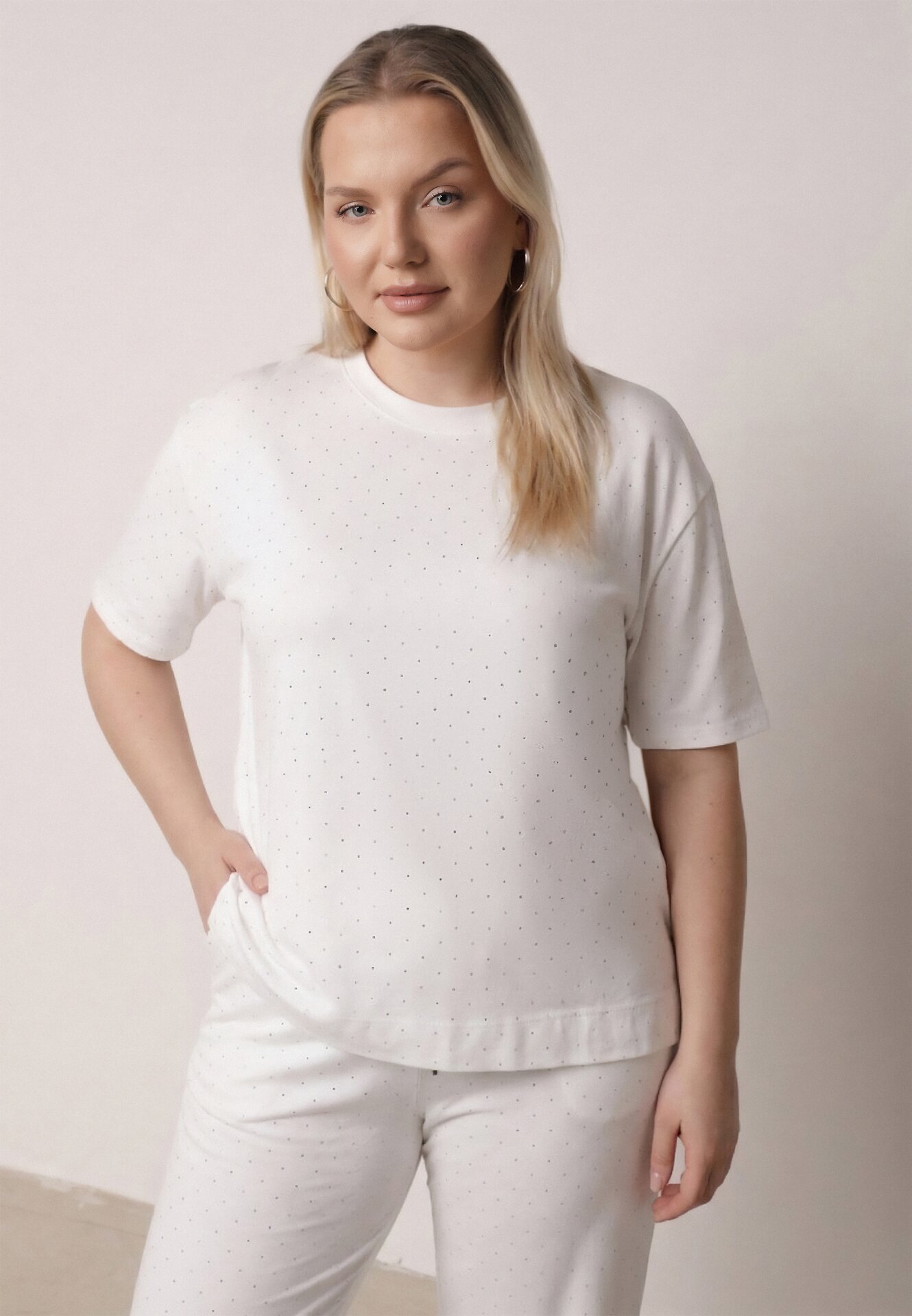 ab. ambitonfly Set Alb din bumbac Stil Oversize Tricou și Pantaloni Azilane