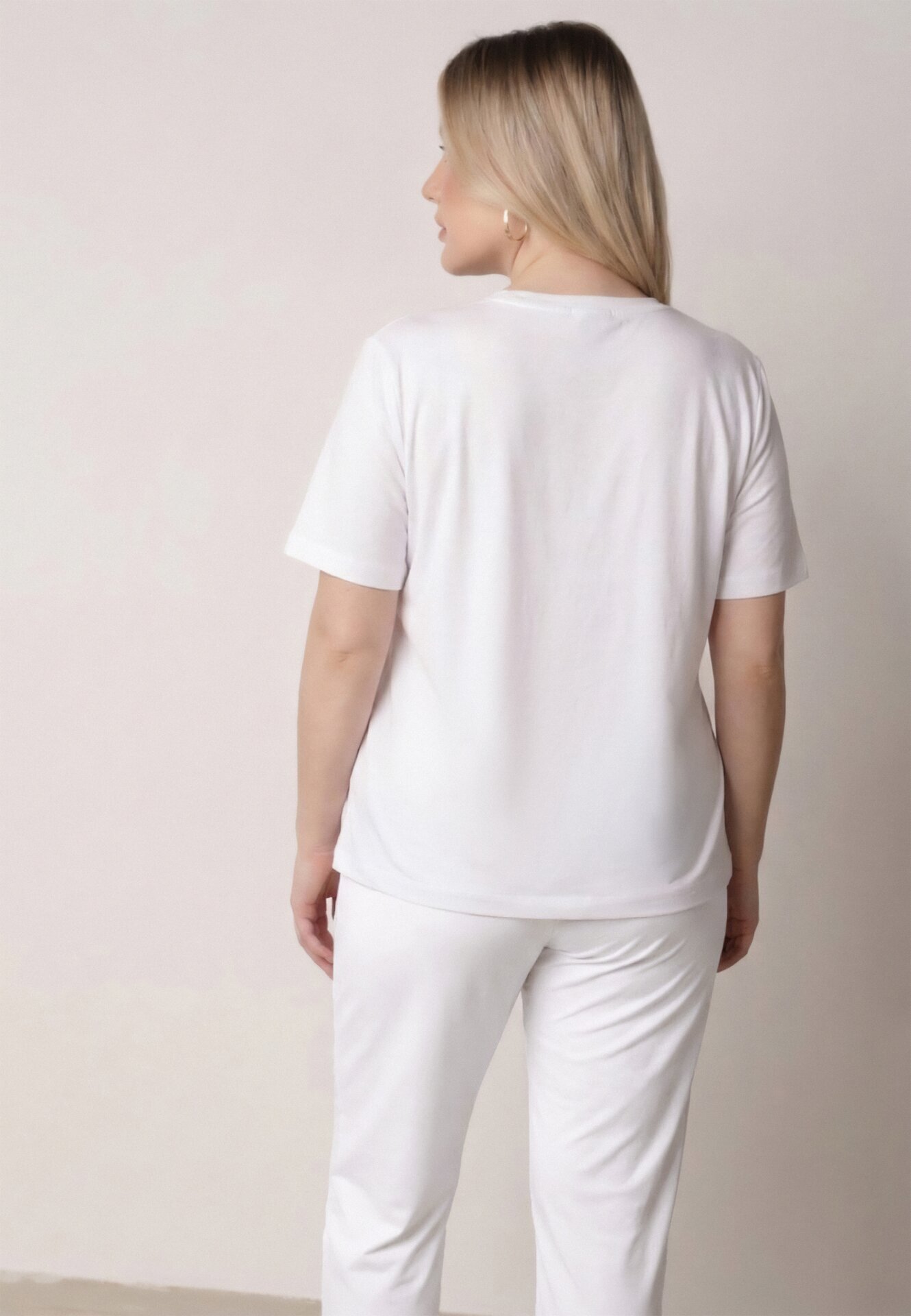 ab. ambitonfly Set Alb din bumbac Stil Oversize Tricou și Pantaloni Azilane