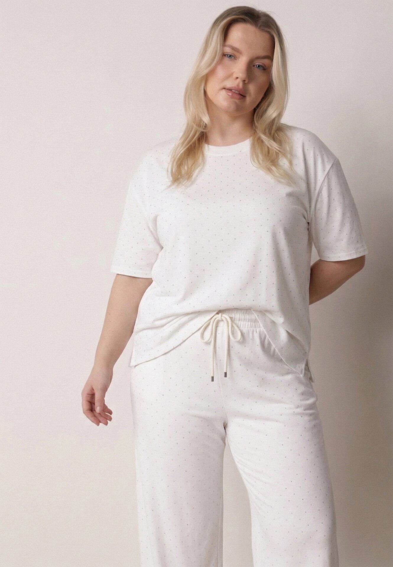 ab. ambitonfly Set Alb din bumbac Stil Oversize Tricou și Pantaloni Azilane