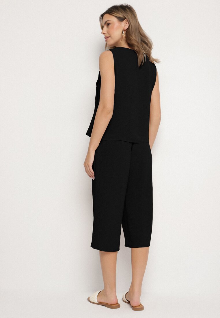 ab. ambitonfly Set Negru Tricou fără Mâneci cu nasturi și Pantaloni Lejeri 3/4 Ravialle