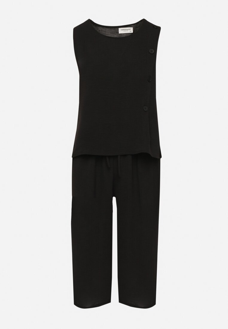 ab. ambitonfly Set Negru Tricou fără Mâneci cu nasturi și Pantaloni Lejeri 3/4 Ravialle