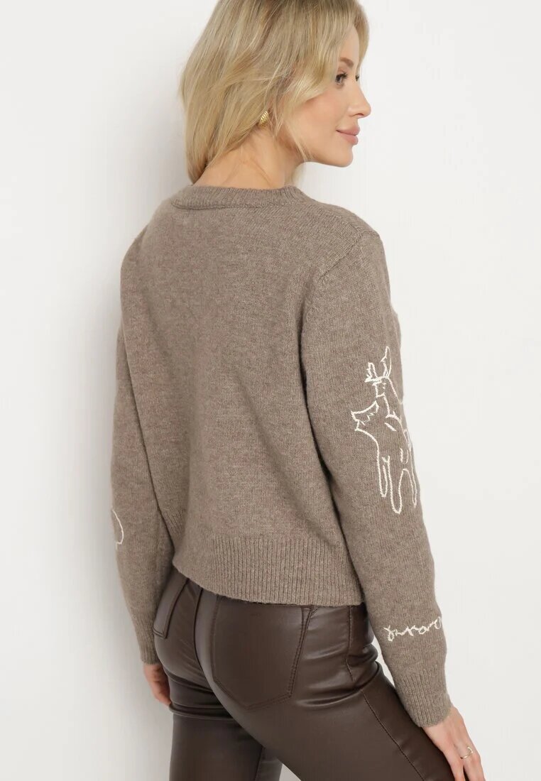 acajo Cardigan Bej deschizibil din lână decorat cu broderii Nelzara