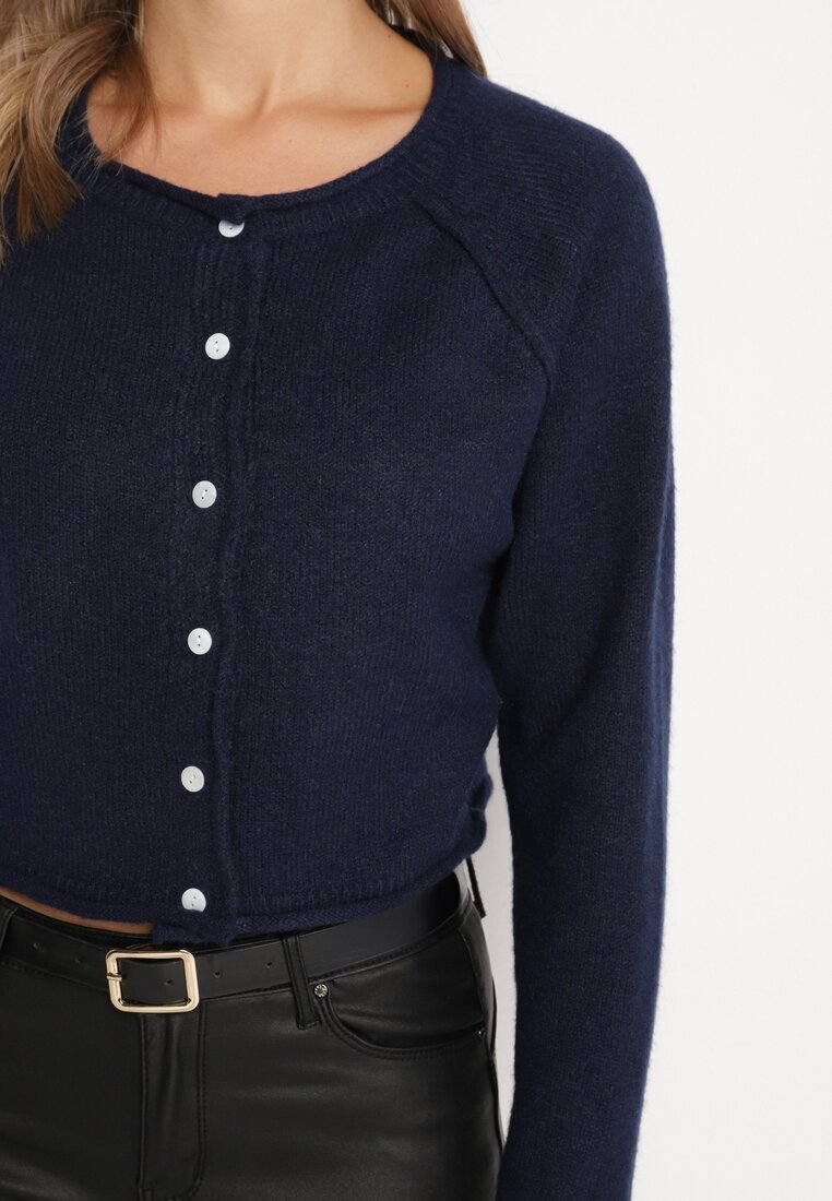 acajo Cardigan Bleumarin Clasic cu Lână Cu Nasturi Inadira