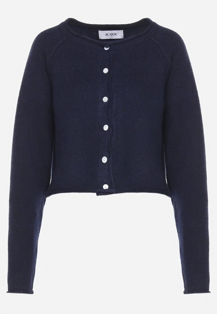 acajo Cardigan Bleumarin Clasic cu Lână Cu Nasturi Inadira