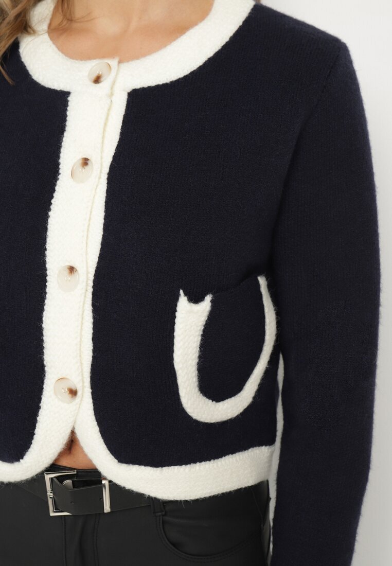 acajo Cardigan bleumarin cu Lână nasturi și Buzunare Decorative Ennavia
