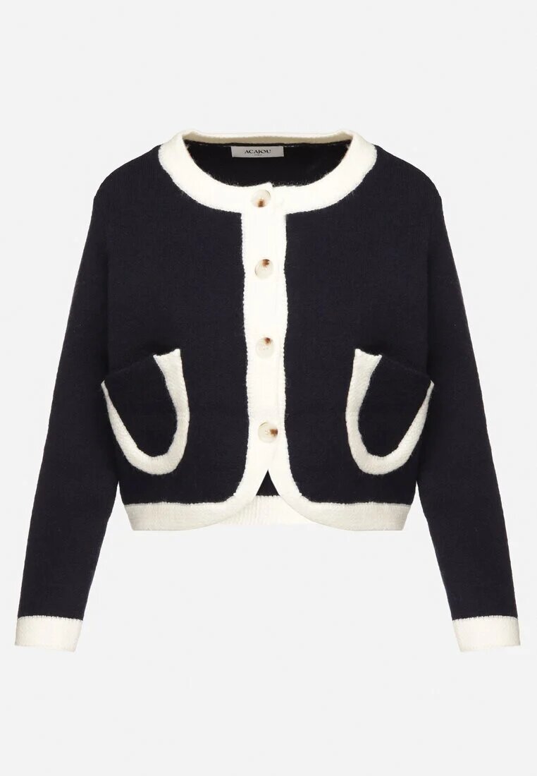 acajo Cardigan bleumarin cu Lână nasturi și Buzunare Decorative Ennavia