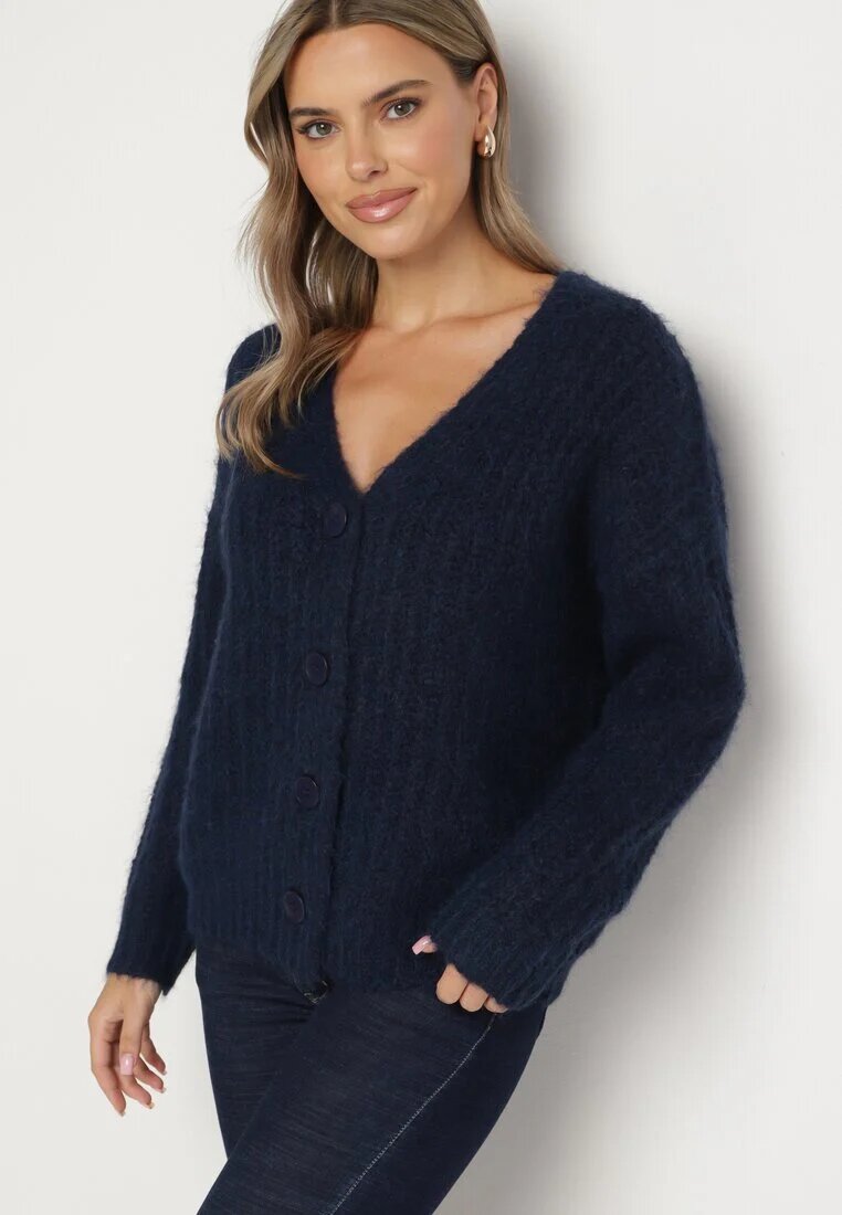 acajo Cardigan bleumarin cu nasturi cu adaos de lână finisat cu bandă elastică Ciandria