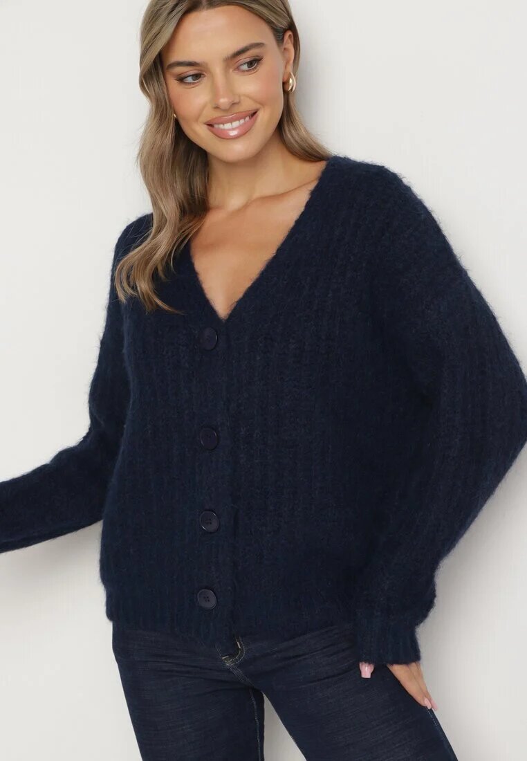 acajo Cardigan bleumarin cu nasturi cu adaos de lână finisat cu bandă elastică Ciandria