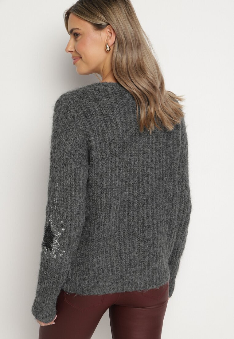 acajo Cardigan deschis gri închis decorat cu broderie florală
