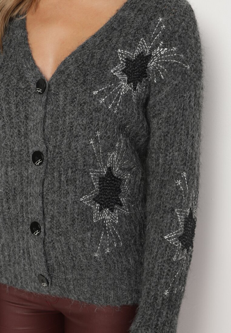acajo Cardigan deschis gri închis decorat cu broderie florală