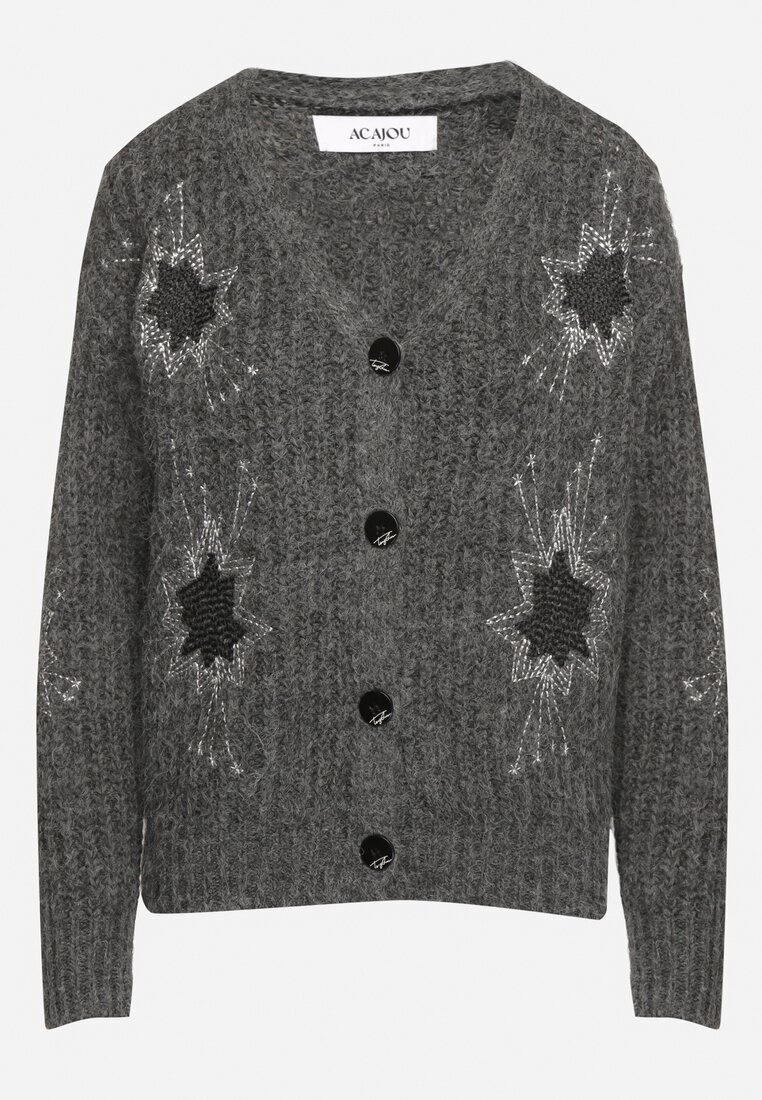 acajo Cardigan deschis gri închis decorat cu broderie florală