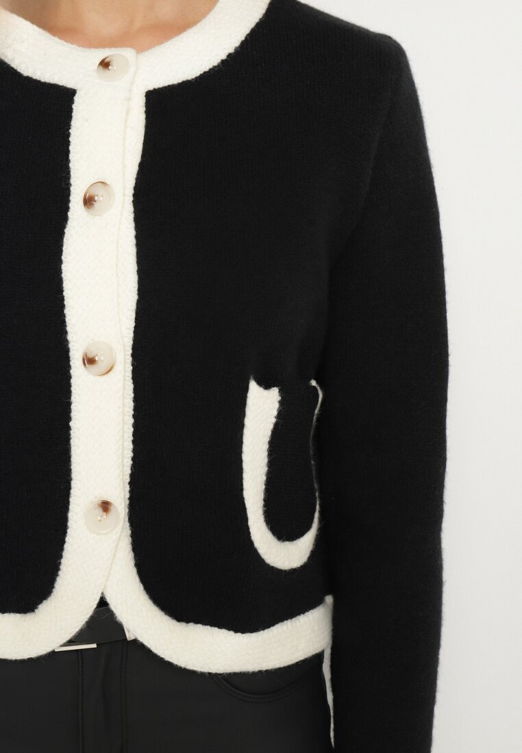 acajo Cardigan Negru cu lână nasturi și buzunare decorative Ennavia