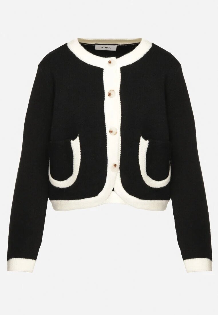 acajo Cardigan Negru cu lână nasturi și buzunare decorative Ennavia